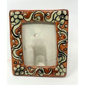 Vtg Mexican South America Pottery Hand Painted Terracotta Picture Frame T. Ruth